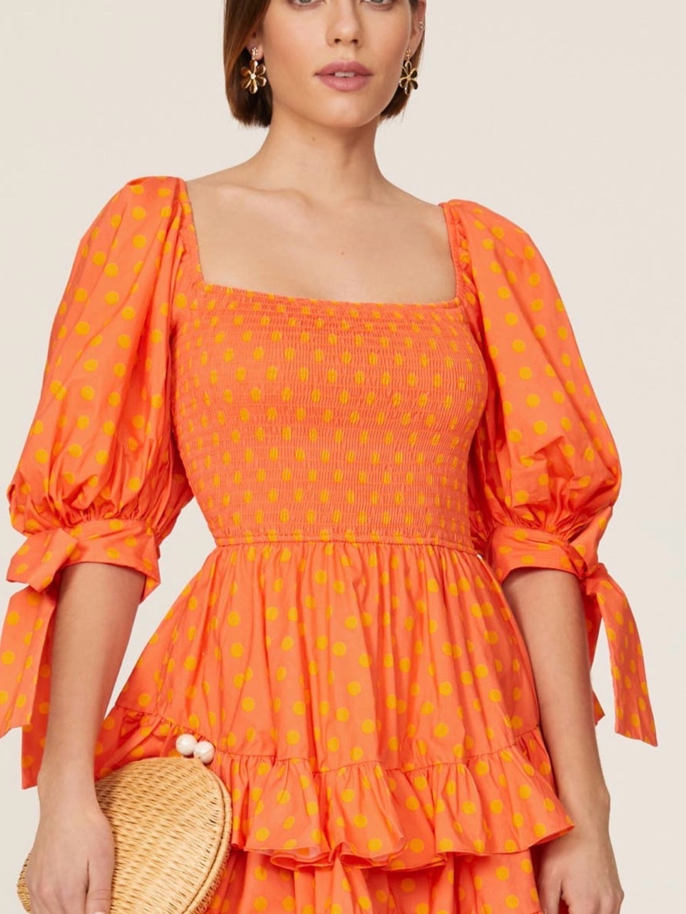Caroline Constas Finley Orange Dress with Yellow Polka Dots